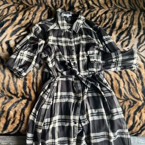 Maurices Black and White Plaid Long Sleeve Dress